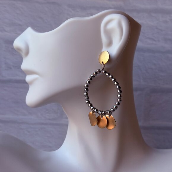 Vtg 1990s Chico’s Pearl Chain Drop Earrings Sparkle Textured Metal Ball Accents - Picture 5 of 14